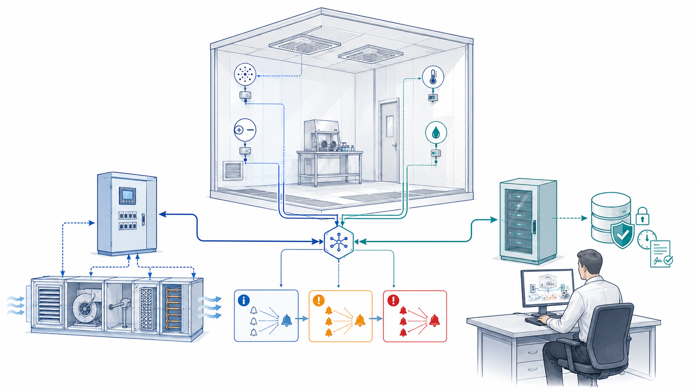 BMS, EMS e Controlli Ambientali per Cleanroom GMP: monitoring, allarmi e Data Integrity
