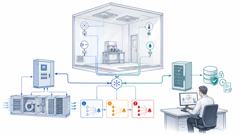 BMS, EMS e Controlli Ambientali per Cleanroom GMP: monitoring, allarmi e Data Integrity