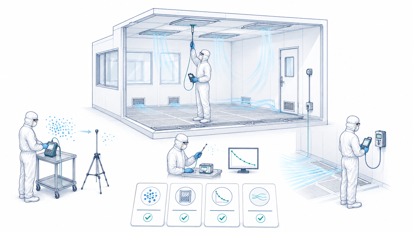 Cleanroom Qualification: test ISO 14644, HEPA integrity, recovery e room performance