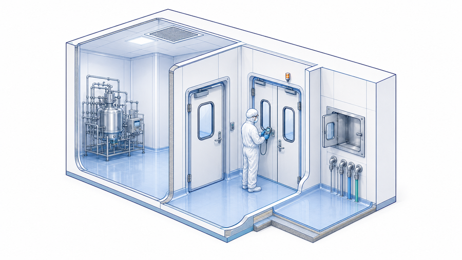 Finiture, Airlock e Hygienic Construction: progettare una Cleanroom per l'uso GMP