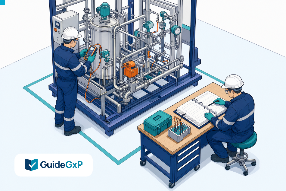 Clean colour GuideGxP 2D editorial comic illustrating the GMP topic: Revised PIC/S Recommendations on Qualification and Validation (PI 006-4) published.