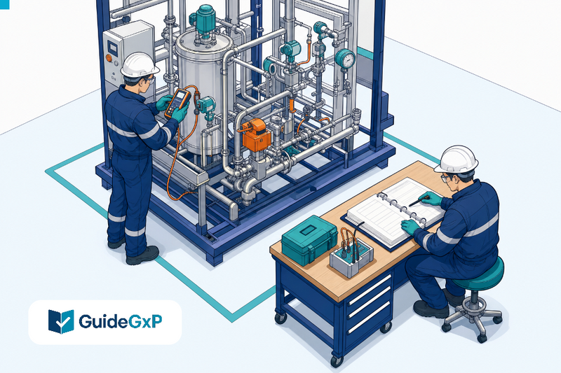 Clean colour GuideGxP 2D editorial comic illustrating the GMP topic: Revised PIC/S Recommendations on Qualification and Validation (PI 006-4) published.