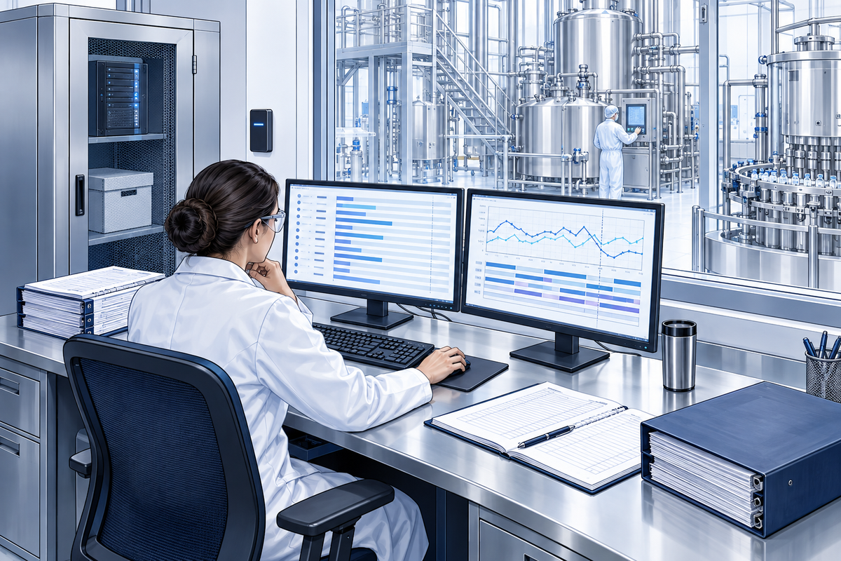 Ingénieur examinant les enregistrements électroniques de production et l’historique du système