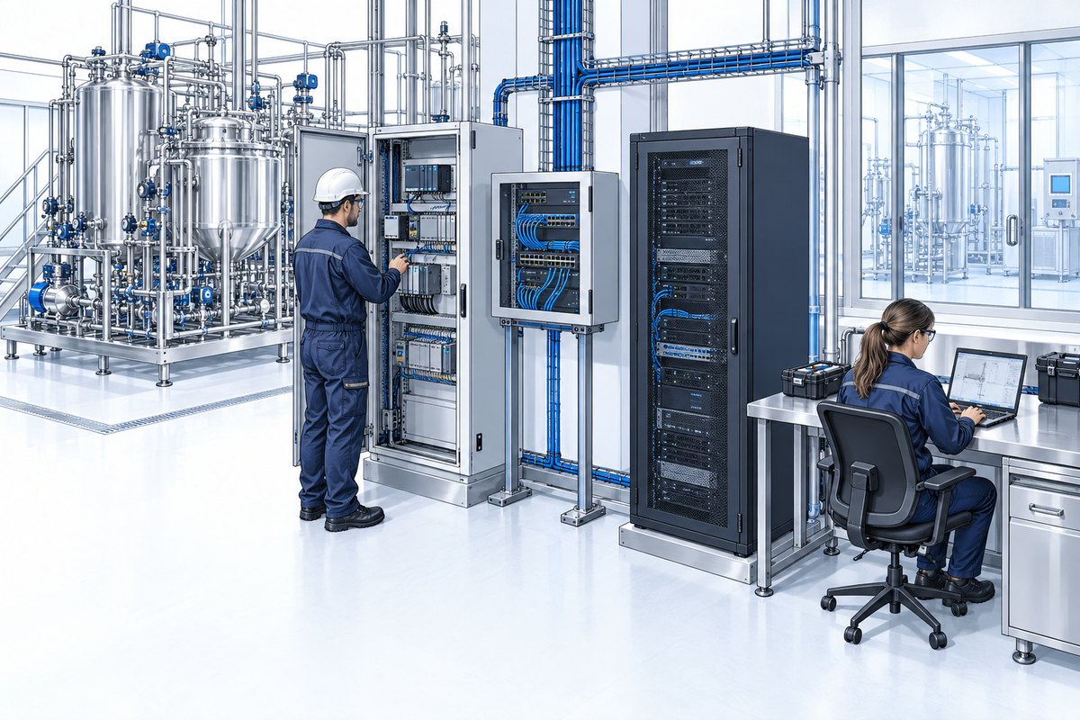 Red industrial segmentada y acceso de mantenimiento controlado en una planta farmacéutica