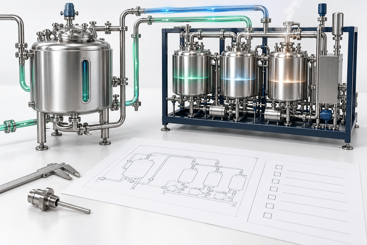 Pharmazeutisches CIP-Skid und Prozessbehälter mit technischen Anforderungsunterlagen