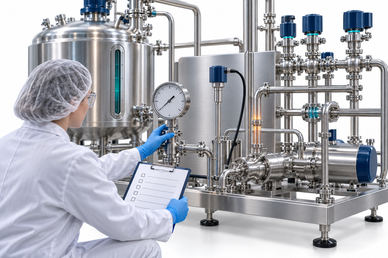 Sistema CIP e SIP con strumenti, valvole e punti di verifica della qualifica