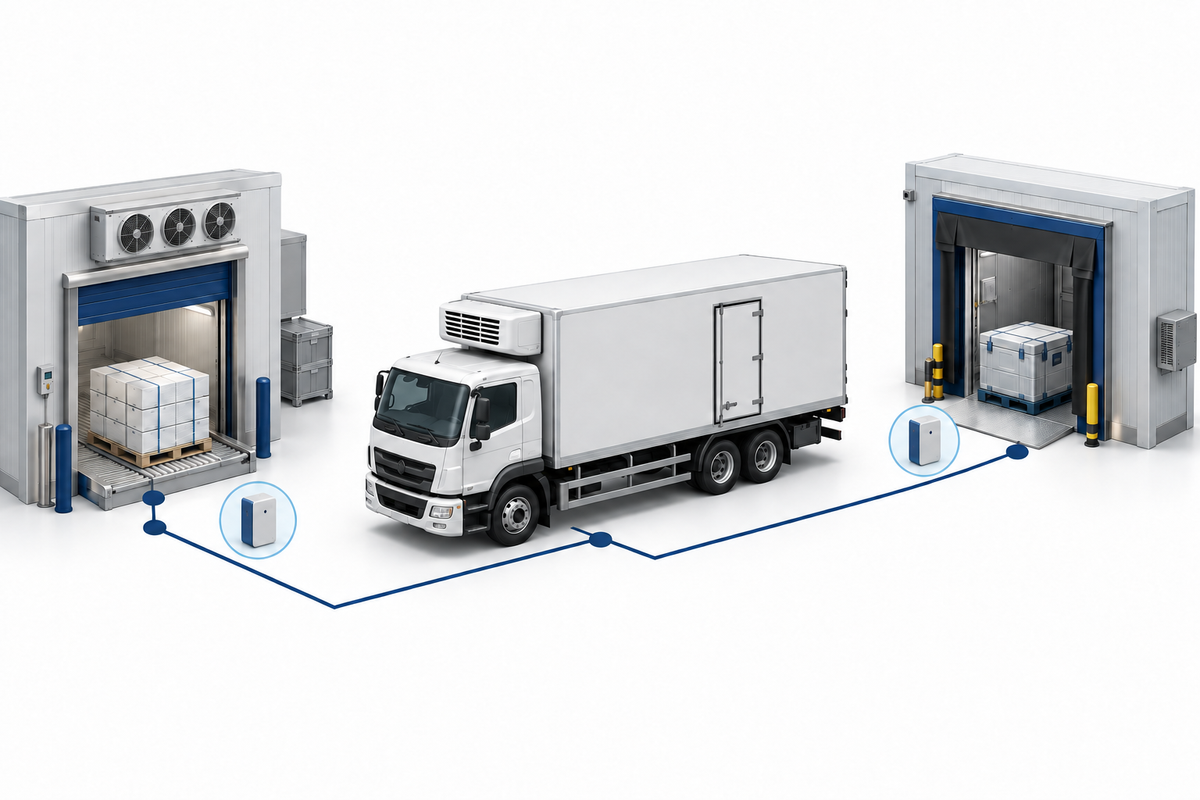 Trasporto farmaceutico tra due baie con veicolo refrigerato e registratori