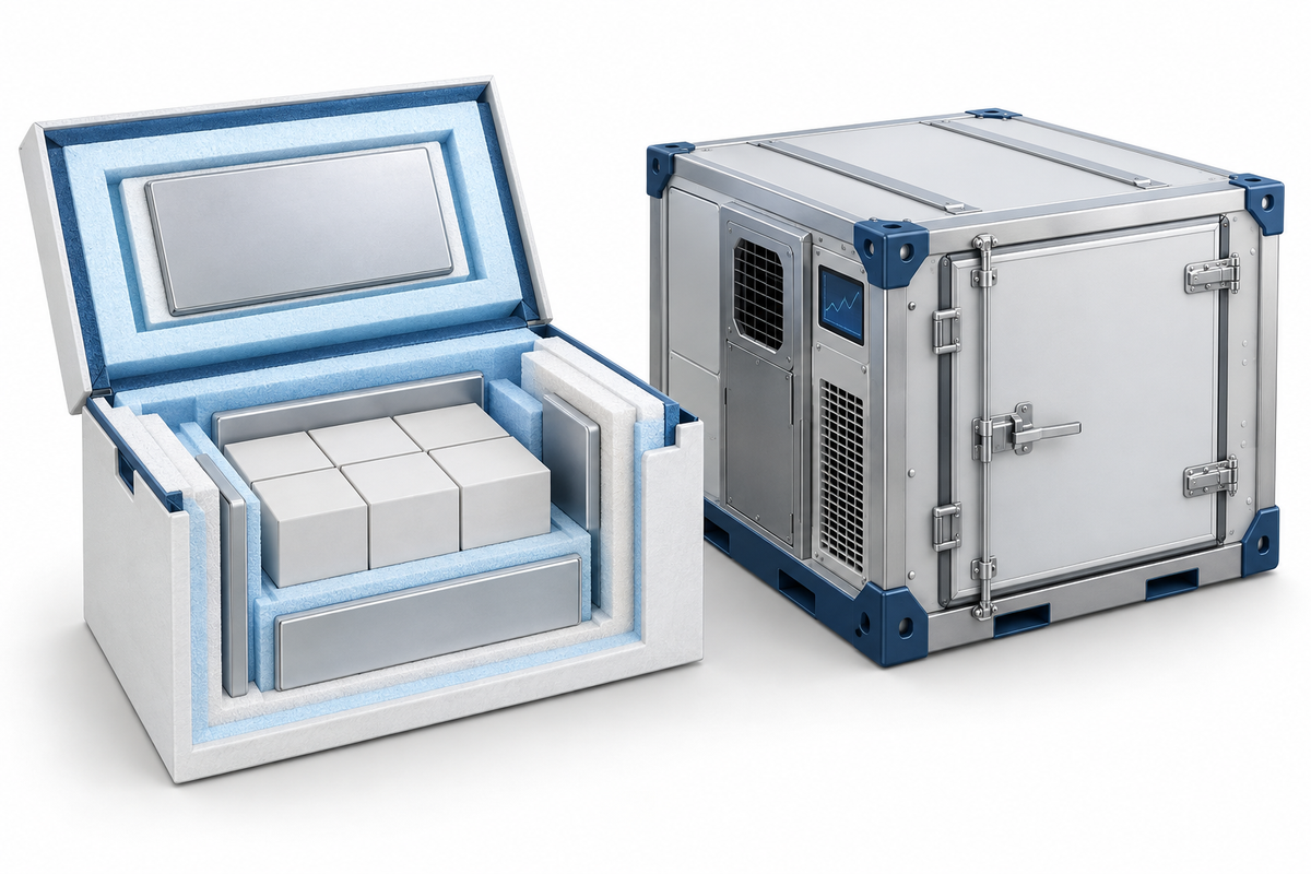 Passive Isolierverpackung und aktiv geregelter Transportbehälter