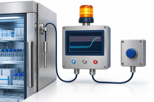 Sonda di temperatura, segnalazione luminosa e interfaccia di gestione allarmi
