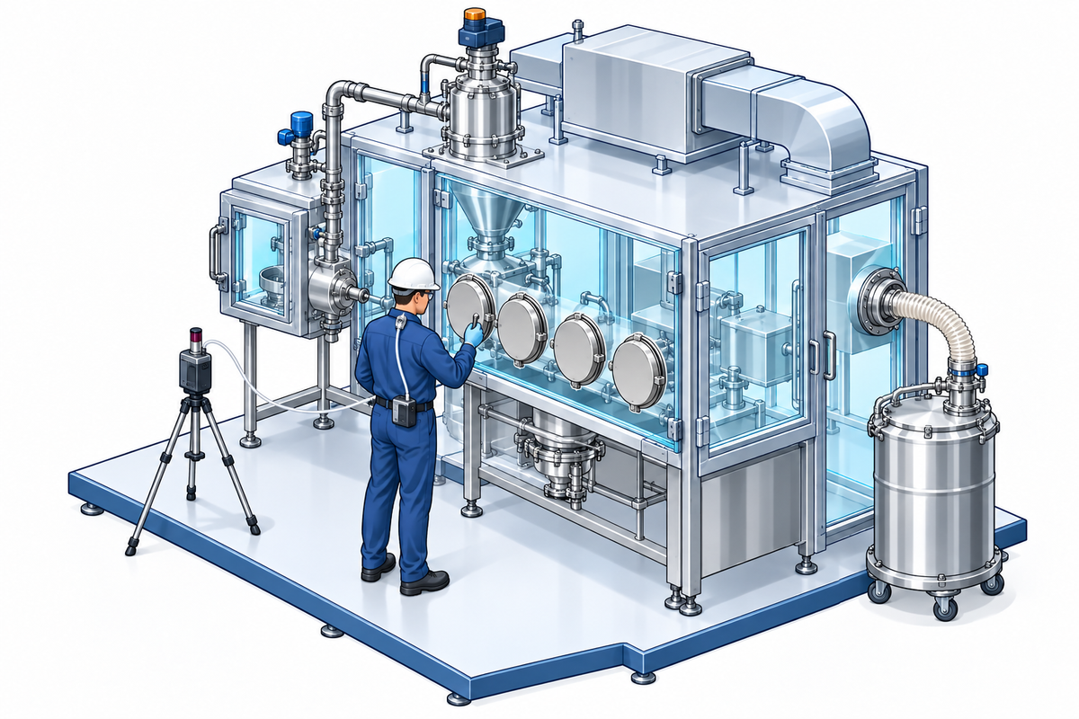 Personal and fixed-position sampling equipment beside a containment system