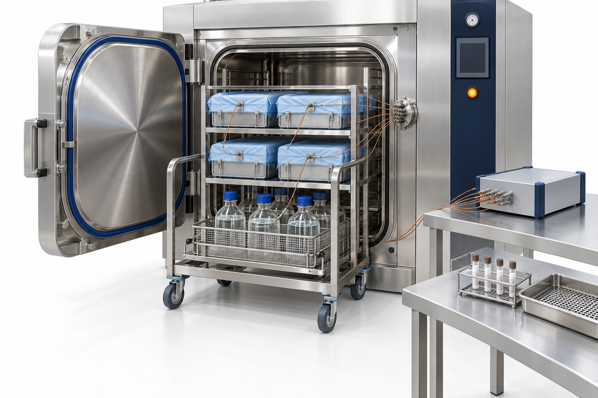 Representative sterilization load with probes and biological indicators for validation