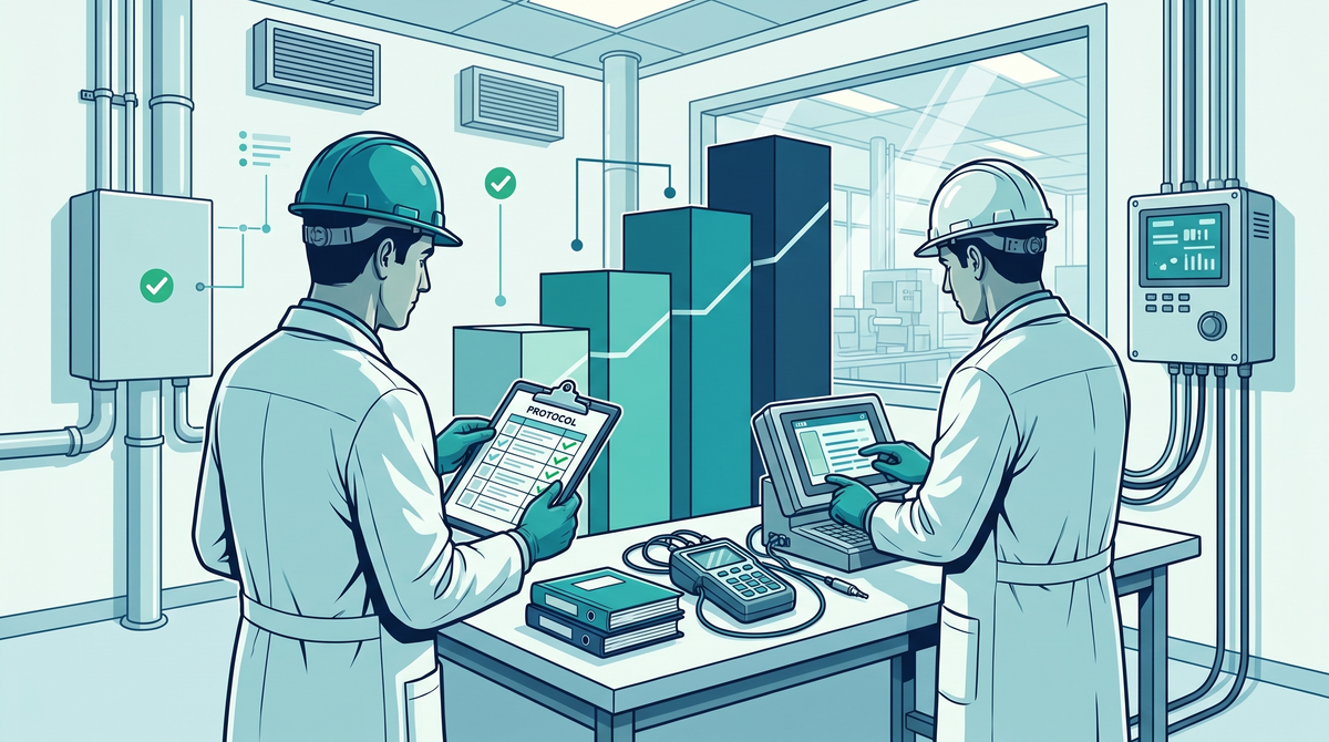 Illustrazione delle fasi di qualifica di un Environmental Monitoring System: FAT, SAT, IQ, OQ e PQ