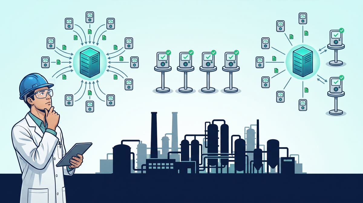 Illustrazione delle tre architetture di un Environmental Monitoring System: centralizzata, standalone e ibrida