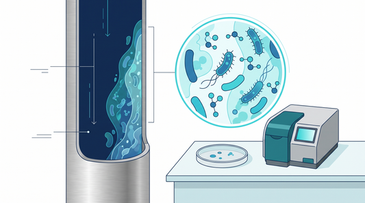 Punto di campionamento microbiologico su un anello di distribuzione di acqua farmaceutica in acciaio inox