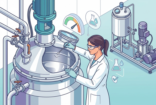 Illustrazione editoriale GuideGxP a colori sul tema GMP: calcolo dei criteri di accettazione della cleaning validation.