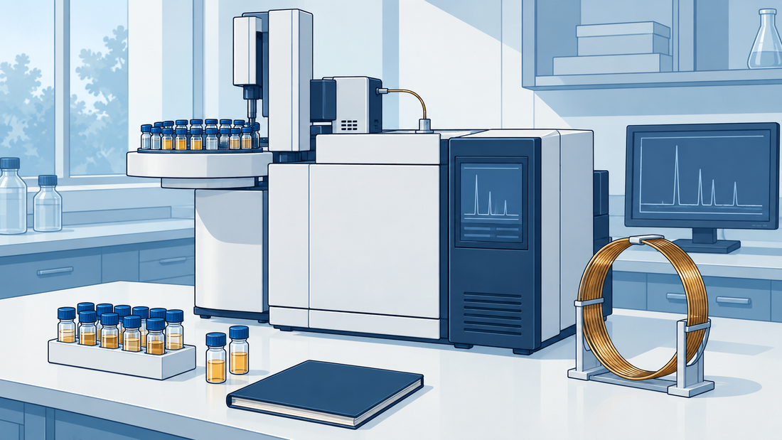 Generic gas chromatograph with liquid autosampler and a capillary column on a clean laboratory bench.