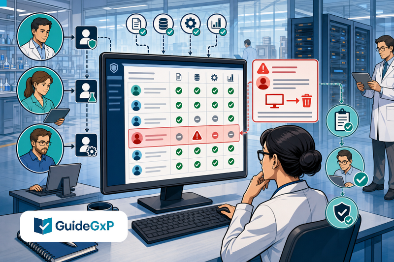 Clean colour GuideGxP 2D editorial comic illustrating the GMP topic: EudraLex Volume 4 Annex 19 revised: Reference and Retention Samples applicable from 24 September 2026.