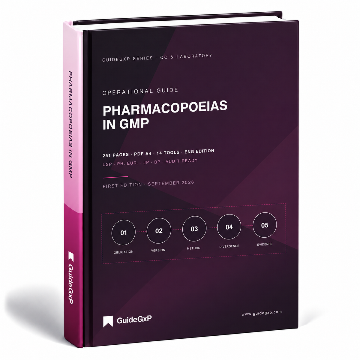 3D mockup of the Pharmacopoeias in GMP guide, first edition with a 14-tool toolkit