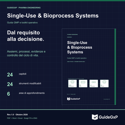 Single-Use & Bioprocess Systems – copertina guida GMP e toolkit, italiano