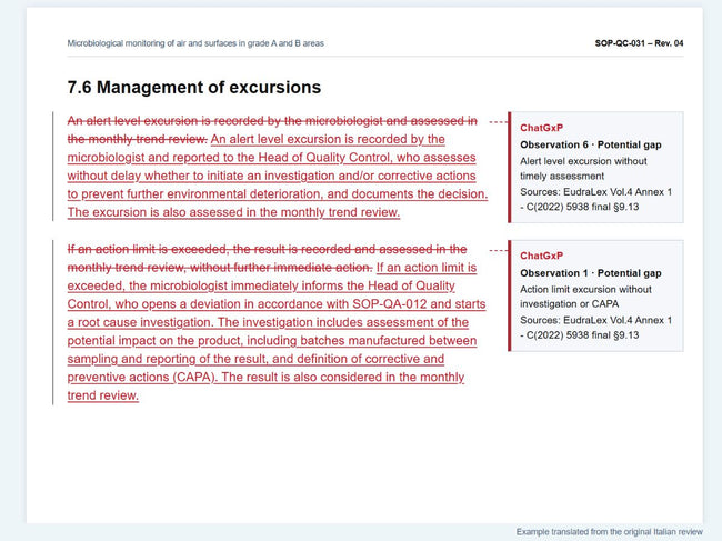 Preview of a Word document showing proposed tracked changes.