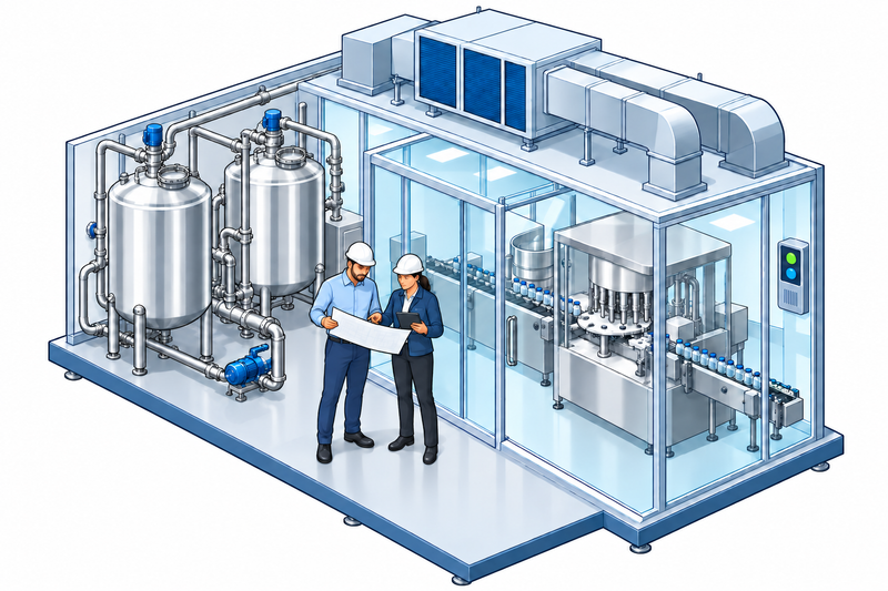 Pharmaceutical equipment and technologies illustrated in the GuideGxP style.